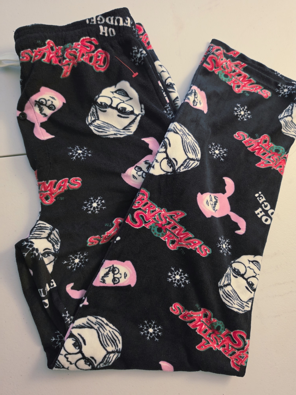 A Christmas Story Medium Pajama Pants - Black with Pink & White Graphics